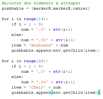 code pour l'ajout d'objets à la liste grabbable